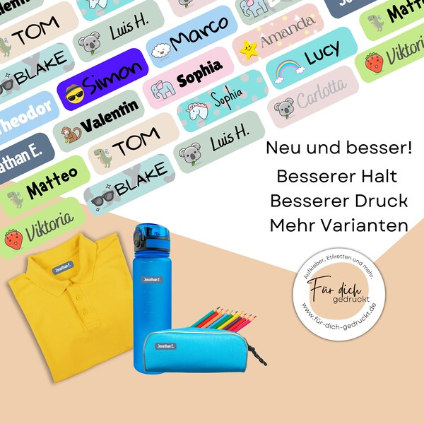 Namensaufkleber für Kita, Kindergarten, Schule und Beruf 32x10 mm Pastellfarben Sticker mit Name /  Motiv / Wunschfarbe - personalisierbar