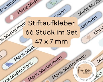 66x Namensaufkleber Stiftaufkleber Aufkleber Etiketten 47 x 7 mm Sticker mit Name perfekt für Kinder / Schule / Kindergarten personalisiert