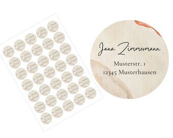 35x Adressaufkleber Sticker - personalisierbar - personalisierter Aufkleber 35 mm / 40 mm / 50 mm / 60 mm - Beige / Wasserfarbe / Modern