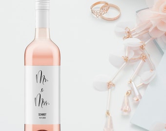 Etiquette de vin - étiquette de bouteille - Mr & Mrs - nom des mariés et date - autocollants pour toutes les bouteilles