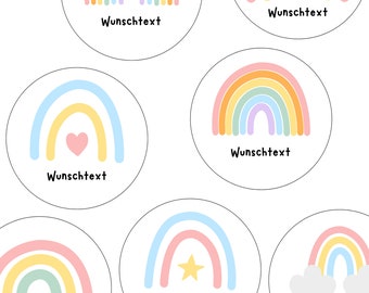 35x rainbow children's stickers with name for children - customizable - personalized sticker 35 mm / 40 mm / 50 mm / 60 mm