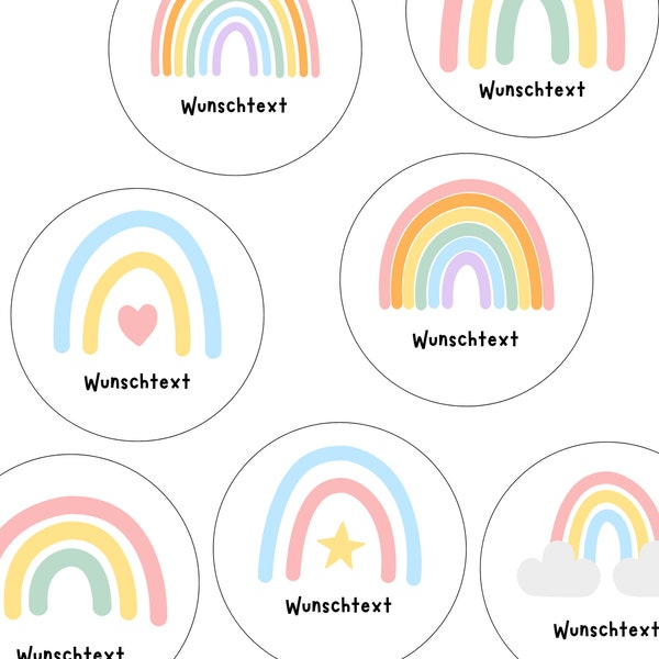 35x Regenbogen Kinder Sticker mit Name für Kinder - personalisierbar - personalisierter Aufkleber 35 mm / 40 mm / 50 mm / 60 mm