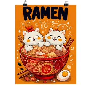 Ramen wall art,  Cat Ramen wall art,  Japanese art print.