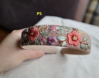 Wedding, bridesmaid, flower girl, Custom Floral Embroidered Linen Headband. Embroidered  Women headband. Gift for girls, Wedding decor