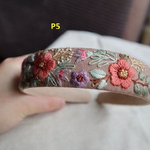 Wedding, bridesmaid, flower girl, Custom Floral Embroidered Linen Headband. Embroidered Women headband. Gift for girls, Wedding decor image 1