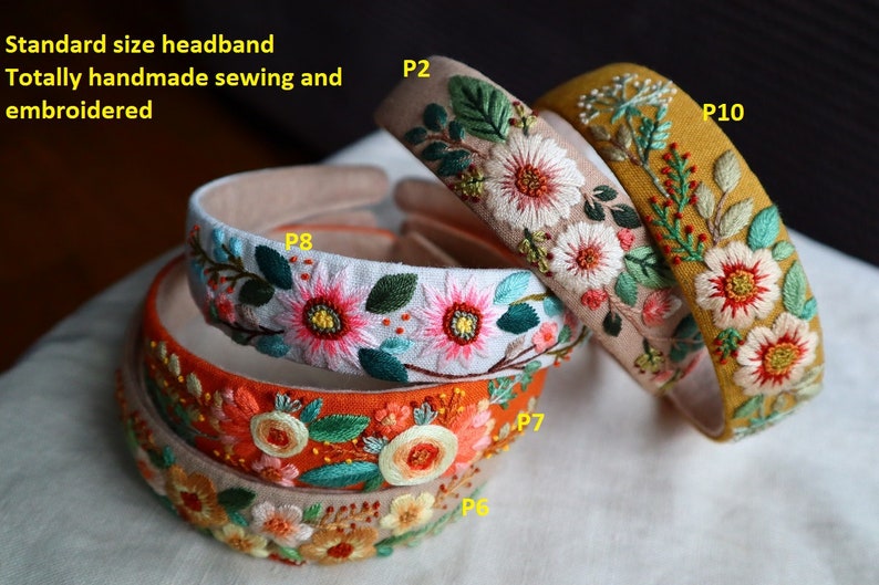 Wedding, bridesmaid, flower girl, Custom Floral Embroidered Linen Headband. Embroidered Women headband. Gift for girls, Wedding decor image 9