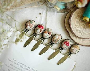 Handmade embroidered bookmarks, gift for girl, book lover, embroidered mushroom