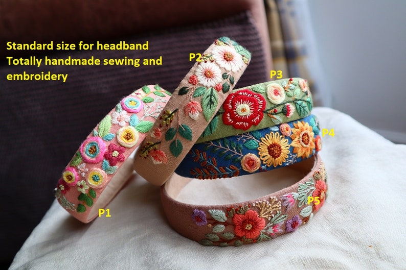 Wedding, bridesmaid, flower girl, Custom Floral Embroidered Linen Headband. Embroidered Women headband. Gift for girls, Wedding decor image 4