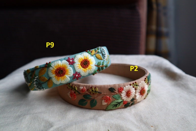 Wedding, bridesmaid, flower girl, Custom Floral Embroidered Linen Headband. Embroidered Women headband. Gift for girls, Wedding decor image 7