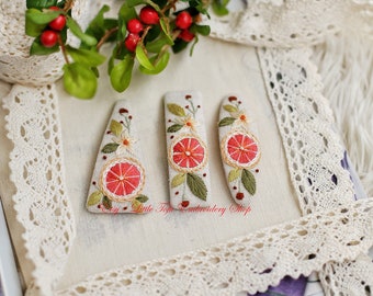 Embroidered Fruity hairclip collection, linen embroidery hairclip, gifts for girls, mother daughter matching hair accessories