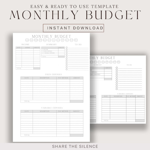 Monthly Budget Template organisation | PDF | Download & Print