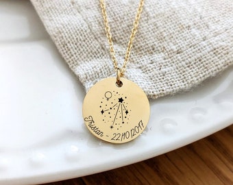 Personalized zodiac sign necklace with round medals to engrave - Women's necklace, astrology, birth gift