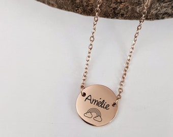 Personalized necklace with round medal to engrave - Women's necklace, mom gift, daughter necklace, birth gift, women's jewelry
