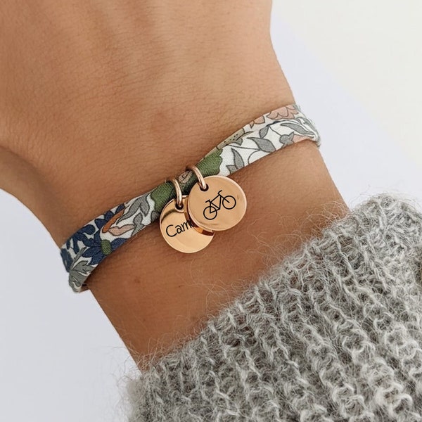 Bracelet personnalisé en cordon Liberty avec médailles OR ROSE à graver - Bracelet femme, cadeau maman, bracelet fille, cadeau naissance