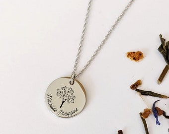 Collier personnalisé Arbre de vie avec médaille gravée - Collier femme, cadeau maman, collier fille, cadeau naissance, bijou femme, famille