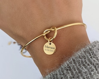 Personalized bangle bracelet with medals to engrave - Women's bracelet, personalized gift, engraved, mom gift, daughter bracelet, birth