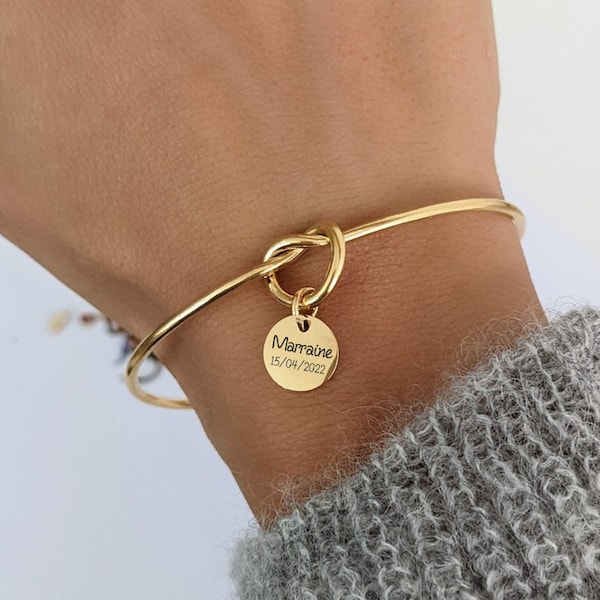 Bracciale rigido personalizzato con medaglie da incidere - Bracciale da donna, regalo personalizzato, inciso, regalo mamma, braccialetto figlia, nascita