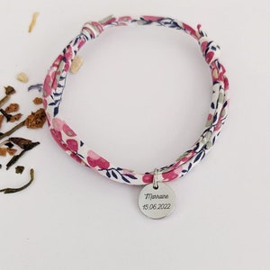 Pulsera cordón Liberty personalizada con medallas de PLATA para grabar Pulsera mujer, regalo mamá, pulsera hija, regalo nacimiento imagen 2