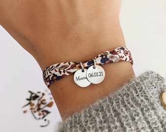 Bracelet personnalisé en cordon Liberty avec médailles ARGENT à graver - Bracelet femme, cadeau maman, bracelet fille, cadeau naissance