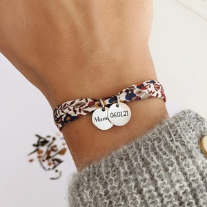 Pulsera cordón Liberty personalizada con medallas de PLATA para grabar Pulsera mujer, regalo mamá, pulsera hija, regalo nacimiento imagen 1