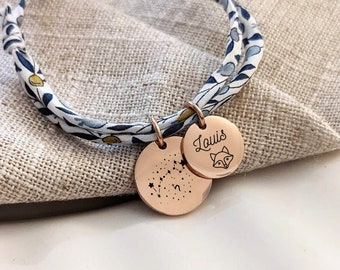 Bracelet personnalisé en cordon Liberty avec médailles signe zodiac - Bracelet femme, cadeau maman, bracelet fille, cadeau naissance