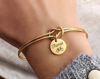 Personalized bangle bracelet with engravable charms - Women's bracelet, personalized gift, engraved, gift for mom, girl's bracelet, birth