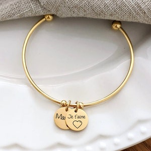 Personalized bangle bracelet with medals to engrave - Women's bracelet, personalized gift, engraved, mom gift, daughter bracelet, birth