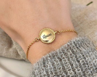 Bracelet personnalisé avec médaille soleil à graver - Bracelet femme, cadeau personnalisé, gravé, cadeau maman, bracelet fille, naissance
