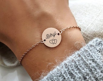 Bracelet personnalisé avec médaille ronde à graver - Bracelet femme, cadeau personnalisé, gravé, cadeau maman, bracelet fille, naissance