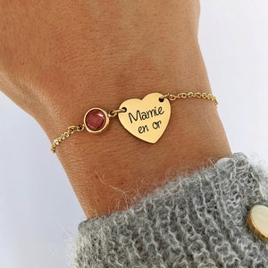 Personalized bracelet with "heart" medal to engrave and birthstone - Women's bracelet, personalized gift, mom gift, birth