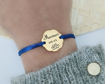 Personalized bracelet with flower medal to engrave - Women's bracelet, personalized gift, mom gift, daughter bracelet, Mother's Day
