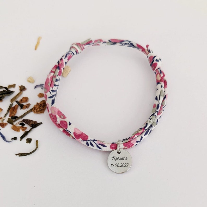 Bracelet personnalisé en cordon Liberty avec médailles ARGENT à graver Bracelet femme, cadeau maman, bracelet fille, cadeau naissance image 2