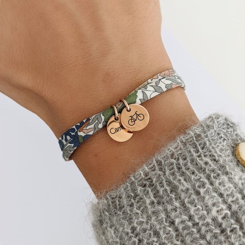 Personalized Liberty cord bracelet with ROSE GOLD medals to engrave Women's bracelet, mom gift, daughter bracelet, birth gift image 1