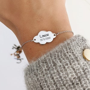 Personalized bracelet, cloud shape, to engrave - Women&#39;s bracelet, personalized gift, engraved, mom&#39;s gift, daughter&#39;s bracelet, birth gift