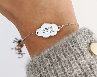 Personalized bracelet, cloud shape, to engrave - Women's bracelet, personalized gift, engraved, mom gift, daughter bracelet, birth gift