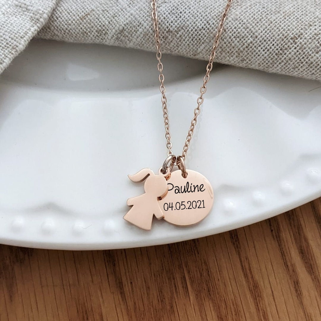 Collier personnalisé avec médailles rondes à grave Collier femme