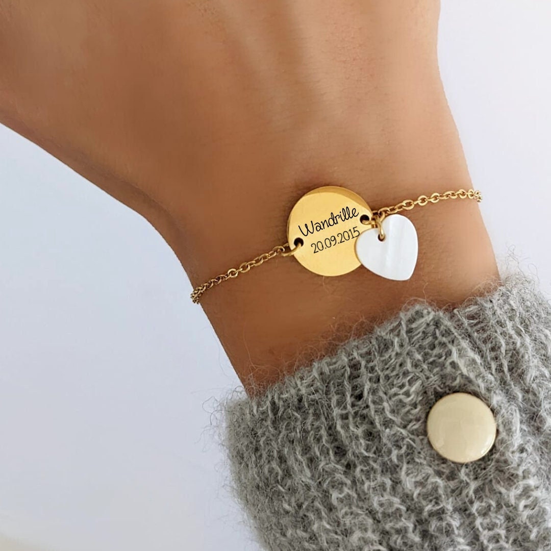 Bracelet personnalisé en acier Inoxydable Gravé avec médaillon rond