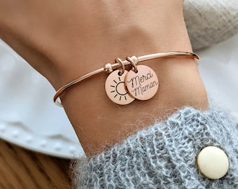 Personalized bangle bracelet with engravable charms - Women's bracelet, personalized gift, engraved, gift for mom, girl's bracelet, birth