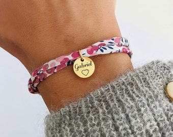 Bracelet personnalisé en cordon Liberty avec médailles OR à graver - Bracelet femme, gravé, cadeau maman, bracelet fille, cadeau naissance