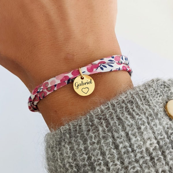 Bracelet personnalisé en cordon Liberty avec médailles OR à graver - Bracelet femme, gravé, cadeau maman, bracelet fille, cadeau naissance