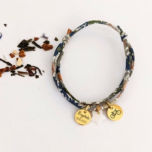 Bracelet personnalisé en cordon Liberty avec médailles à graver et une nacre étoile Bracelet femme, gravé, cadeau maman, bracelet fille image 2
