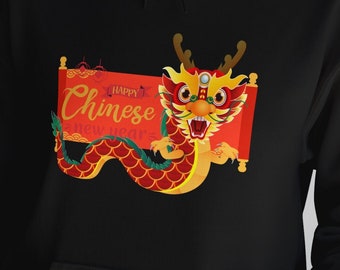Chinese New Year 2024 Hood Year of the Dragon 2024, Lunar New Year Hoodie, Chinese New Year Shirt Floral Dragon Chinese Hooded Sweatshirt