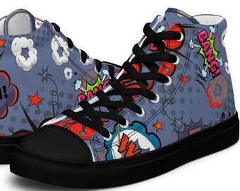 Zapatos de lona de caña alta con diseño de cómic para mujer