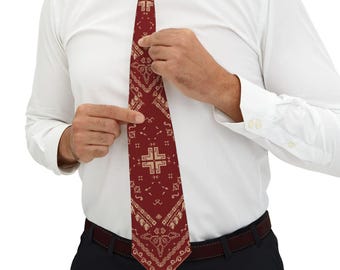 Palestinian Tatreez Bandana Necktie: Vintage Style Wedding Accessory