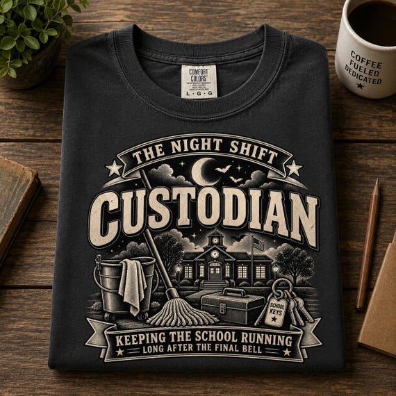 School Custodian Shirt, Custodian Appreciation Gift, Night Shift Janitor T-Shirt, School Maintenance Worker Tee, Custodian Dad Husband Gift.