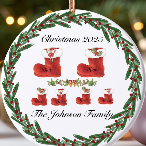 Ceramic Ornament, Personalized Family Christmas Gift, Custom Holiday Keepsake, Names & Year, Festive Home Décor, Christmas Ornament for