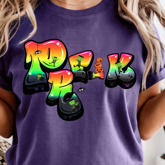Comfort Colors® Pre-K Teacher Halloween Shirt with graffiti text and a cute pumpkin design
