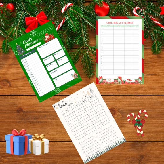 Three Printable Digital Downloadable Christmas Gift Planner Christmas Wish List Christmas Gift List