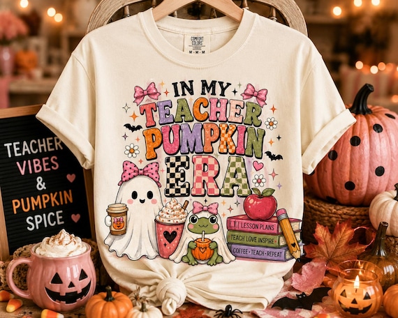 In My Teacher Pumpkin Era Shirt | Cute Halloween Teacher Tee | Ghost Frog Teacher Shirt | Pumpkin Spice Teacher | Fall Teacher Gift.