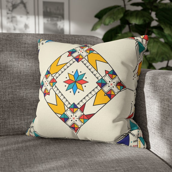 Palestinian Tatreez Embroidery Printed Spun Polyester Square Pillow Case Ramadan Home Décor. Spun Polyester Square Pillow Case.